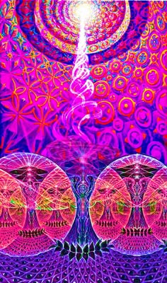 an abstract painting with bright colors and circles