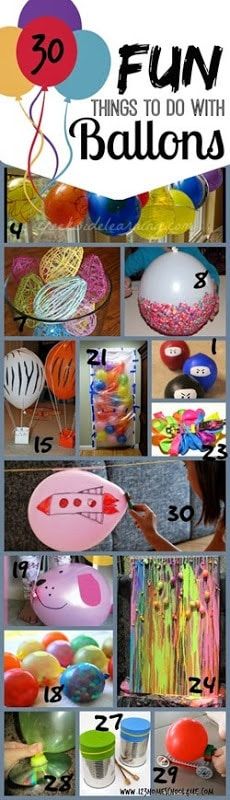 an advertisement for balloons with pictures of different things to do with balloons in it and the words, 30 fun things to do with balloons