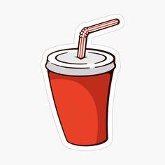 a red drink with a straw sticking out of it's top sticker on a white background
