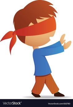 a cartoon boy with blindfolded eyes and headbands on his face is walking