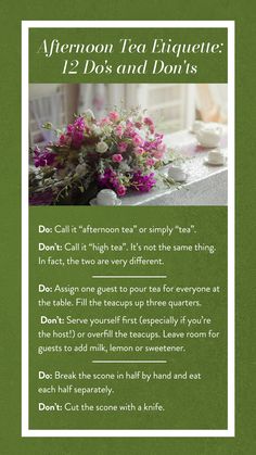 an advertisement for afternoon teas and donuts with flowers on the table in front