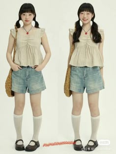 Jorts Japanese, Aesthetic Clothes Reference, Japanese Styles Clothes, Japan Cute Style, Summer Style Outfit, Igari Girl Outfit, Cute Outfit Japanese, Japan Clothes Aesthetic, Japanese Casual Style