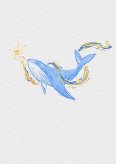 a drawing of a blue bird flying through the air with a star in it's beak