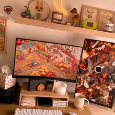 pc setup gaming cozy room brown and beige theme