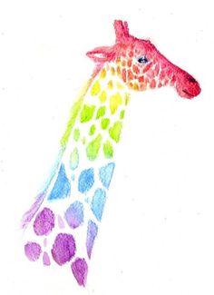 a colorful giraffe with spots on it's body and neck is shown