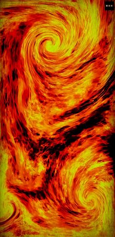 an orange and yellow painting with swirls on it