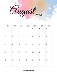 the august calendar with watercolor paint on it