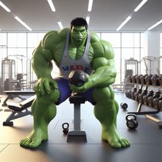 an animated image of the incredible hulk in a gym