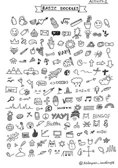 the doodles are drawn on paper and have different shapes, sizes and colors