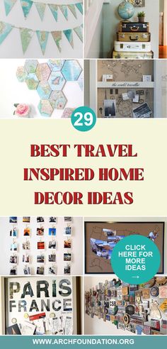 the top 25 best travel inspired home decor ideas in this postcard collage is from around the world