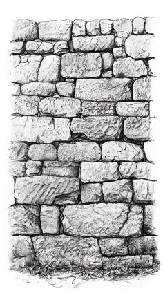 a black and white drawing of a brick wall