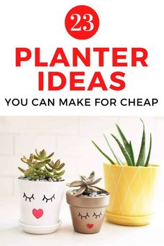 three potted plants with the words 23 planter ideas you can make for cheap