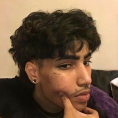 Mexican Curly Mullet, Black Mullet Men, Men With Face Piercings, Curly Mullet With Mustache, Men’s Alt Hairstyles, Man With Nose Piercing, Men’s Grunge Makeup, Nose Piercings Men, Latin Mullet