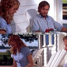 a man and woman sitting in chairs with the caption i see you got my letters finally