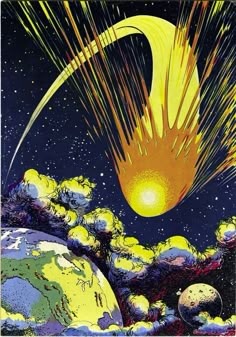 an image of the sun and planets in space with stars coming out of it's center