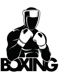 a black and white image of a man wearing boxing gloves with the word boxing on it
