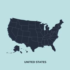 an illustrated map of the united states in blue and black on a light blue background