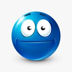 a blue smiley face with two eyes and one eye wide open to the side, on a white background