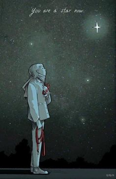 a man standing in front of a night sky with the words you are a star now