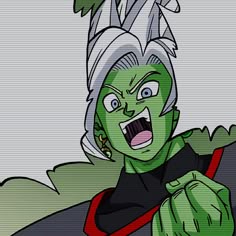 an animated image of a woman with green hair