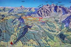 a large map of the mountains with many places to see and do something on it