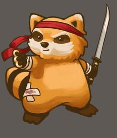 Zombot Espio, Red Panda Samurai Drawing, Zombot Shadow Fanart, Red Panda Samurai Tattoo, Red Panda Ninja, Red Panda Samurai Art, Project Zomboid Pfp, Raccoon Ninja, Red Panda Samurai