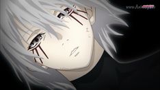 an anime character with grey hair and black eyes