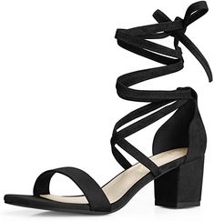 Amazon.com | Allegra K Women's Open Toe Lace up Mid Chunky Heeled Sandals (Size US 10) Black-Faux Suede | Heeled Sandals Peep Toes, Lace Up Block Heel, Womens Chunky Heels, Open Toe Shoes, Lace Up Sandals, Lace Up Heels, Womens Heels, Black Heels, Block Heels Sandal
