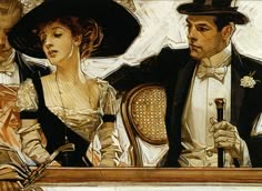 a painting of two people sitting at a table in front of a man and woman