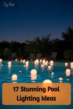 Explore these mesmerizing pool lighting ideas for creating a dreamy backyard oasis. From underwater LED lights to floating solar orbs, find inspiration to illuminate your pool area in style. Transform your nighttime swims into magical experiences with these unique and creative lighting solutions. Whether you prefer a tranquil ambiance or a vibrant party atmosphere, there's a lighting design here for every mood and occasion. Elevate your outdoor space with these enchanting pool lighting ideas tha Pool Lighting Options, Led Lights For Pool, Lights In Pool, Pool Lights Ideas, Outdoor Pool Party Lighting Ideas, Pool Lighting Ideas For Parties, Light Up Pool, Lighting Around Pool Ideas, How To Light Up A Pool