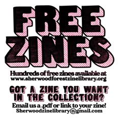 a poster with the words free zines and an image of a woman's face