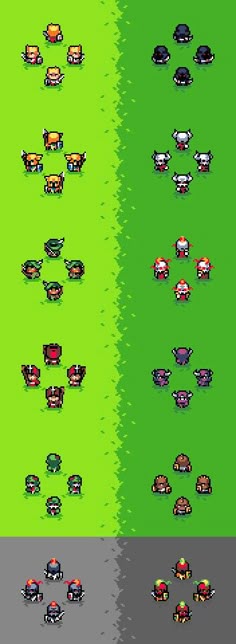 an old school computer game screen with different pixeles and colors, each showing the same character