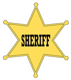 a sheriff star with the word sheriff written on it's center point, in black and yellow