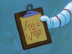 a cartoon character holding a clipboard with a formula written on it in the shape of a worm