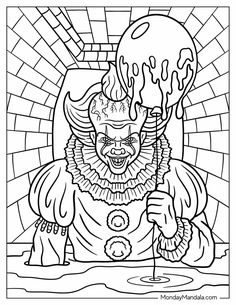 a coloring page with a clown holding a candle
