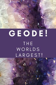 the words geode are in front of an image of purple crystals and golds