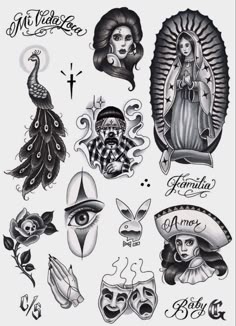 an assortment of tattoos on a white background