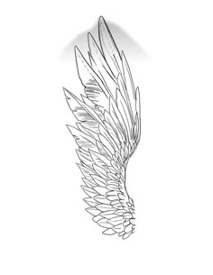 a black and white drawing of an angel wing