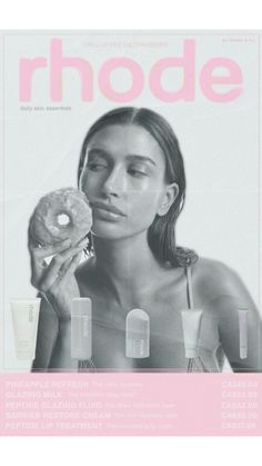 a woman holding a doughnut in front of her face on the cover of rhode
