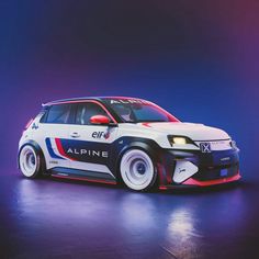 an all - white car with red, white and blue stripes