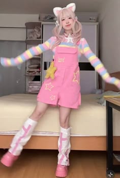Kawaii Cloths, Kidcore Outfits Girl, Pastel Girl Outfits, Pastel Kawaii Outfit, Pastel Decora Outfit, Decora Kei Pastel, Kawaii Pink Outfit, Kawaii Look, Candycore Outfit