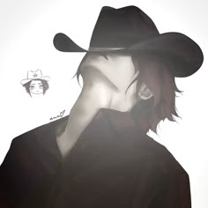 a drawing of a man wearing a cowboy hat and holding his face to the side