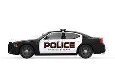 a police car with the word police written on it's side, in front of a white background