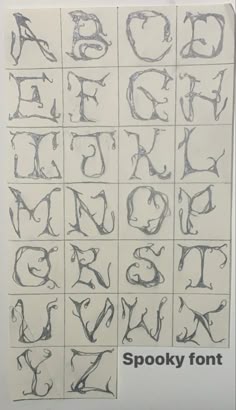 an image of some type of font that is drawn in pencil and ink with the words spooky font on it