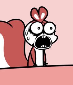 a cartoon character with an angry look on his face and mouth, standing in front of a pink background