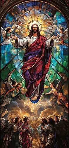 the image of jesus is depicted in this stained glass window