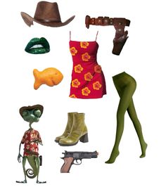 an assortment of clothing and accessories are arranged in the shape of a woman's body