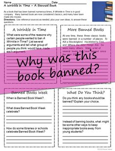a pink book banner with the words, why was this book banned? and an image of