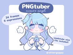 a girl with blue hair and glasses holding a microphone in front of the caption that says pngtuber mixture angel