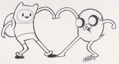 two cartoon characters holding hands in the shape of a heart